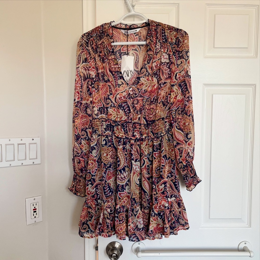 Zara Paisley Long Sleeve Dress